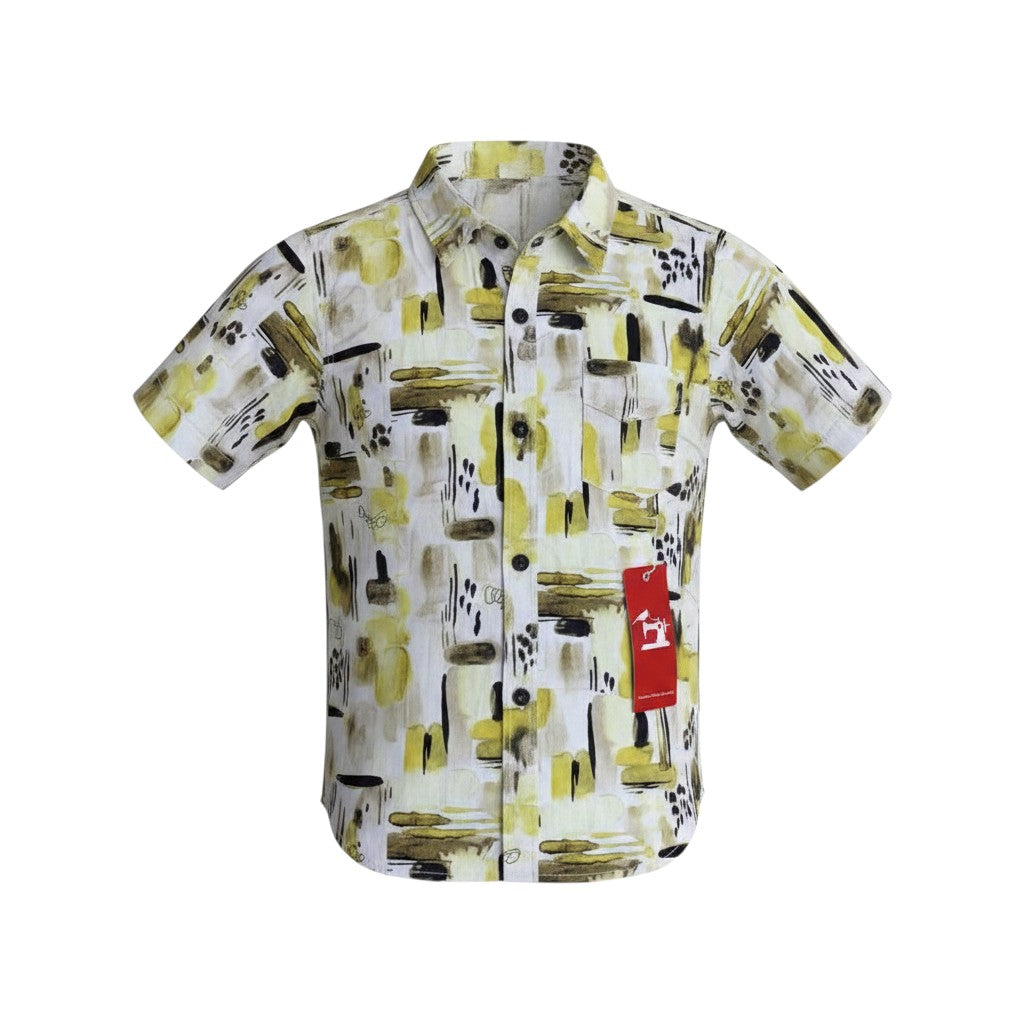Boys White Abstract Print Shirt
