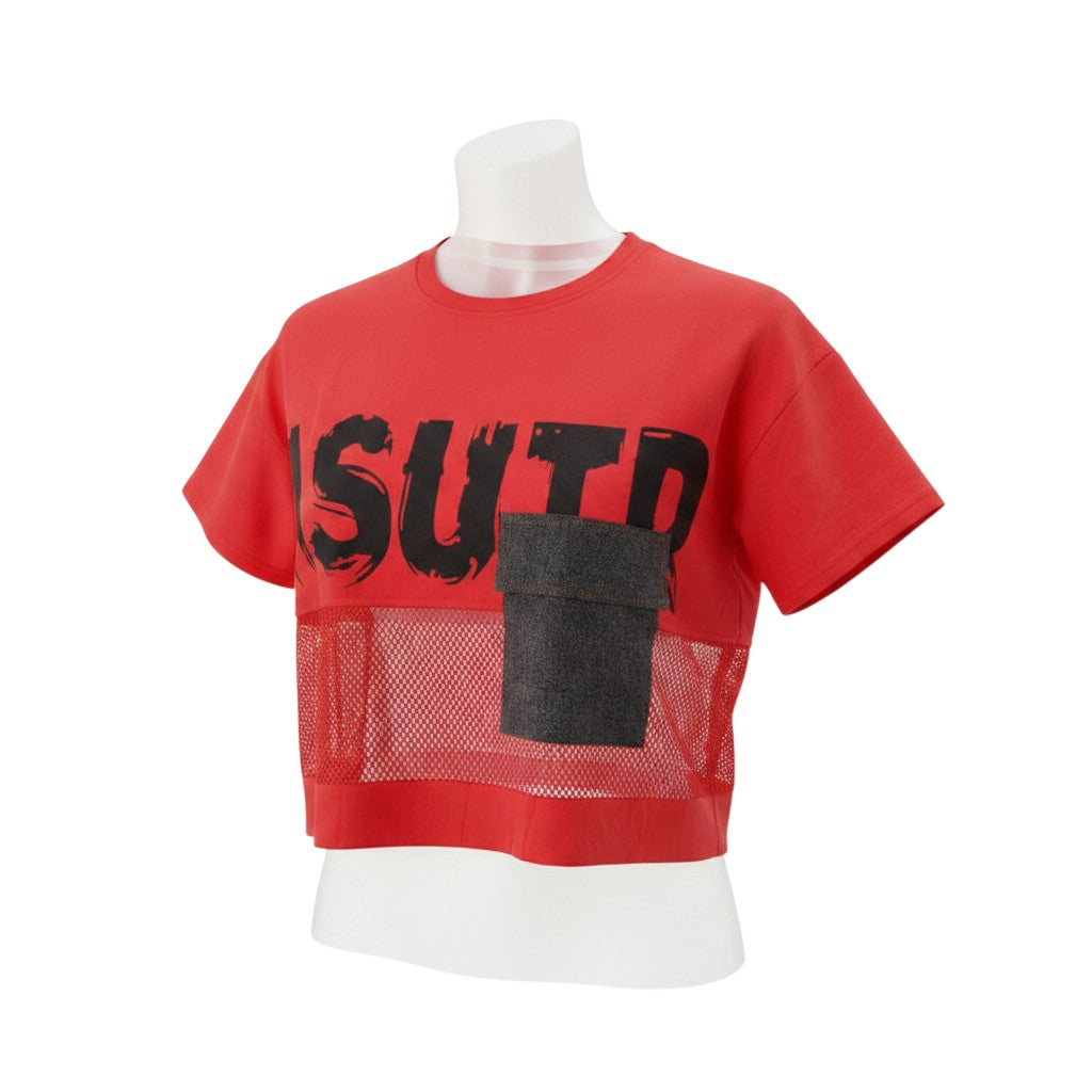 Red Mesh Graphic Crop Set