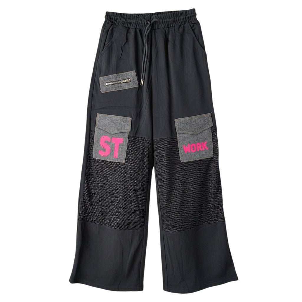Black Pink Mesh Graphic Cargo Set