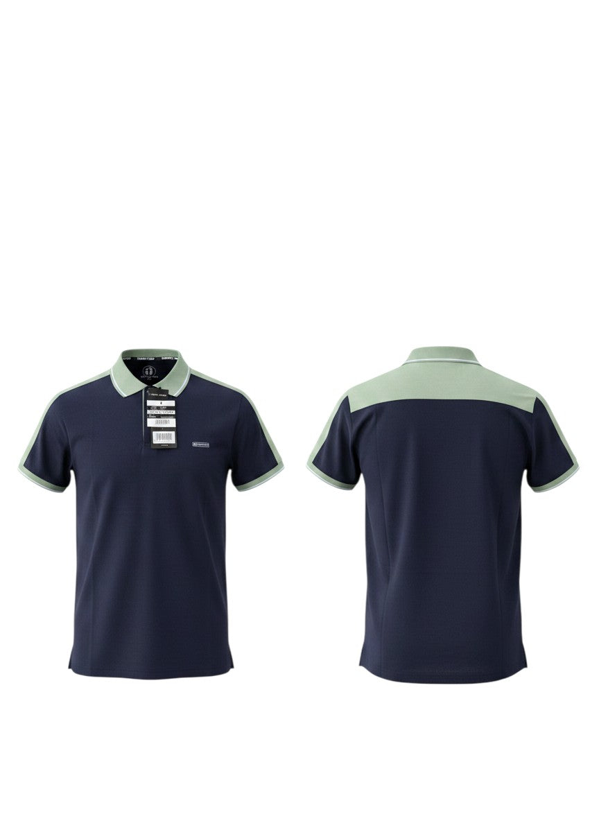 Navy Green Colorblock Polo Shirt