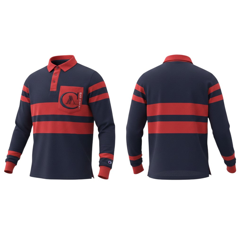 Navy Red Striped Long Sleeve Polo