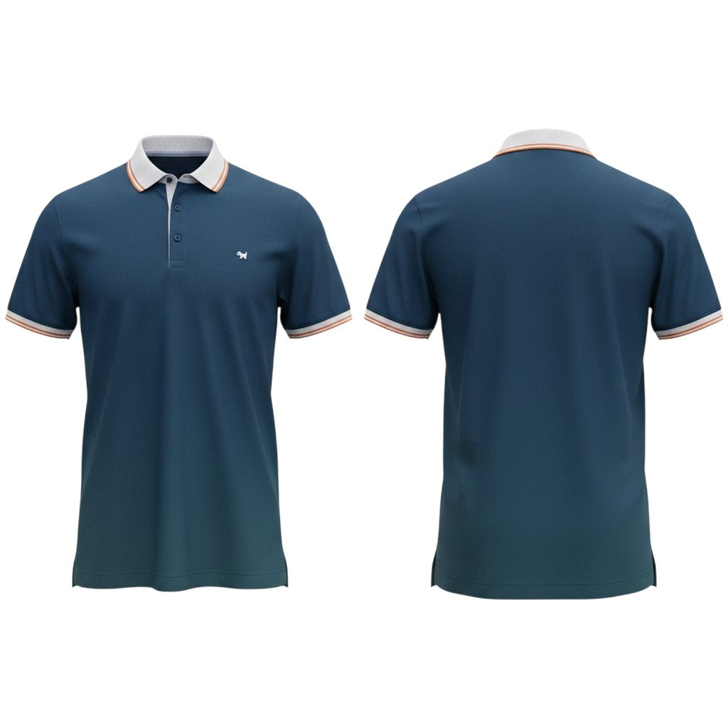 Teal White Orange Tipped Polo Shirt