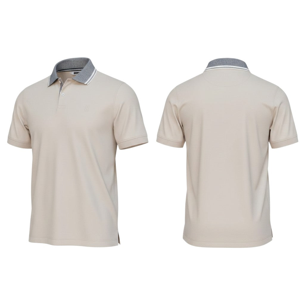 Cream Grey Striped Collar Polo Shirt