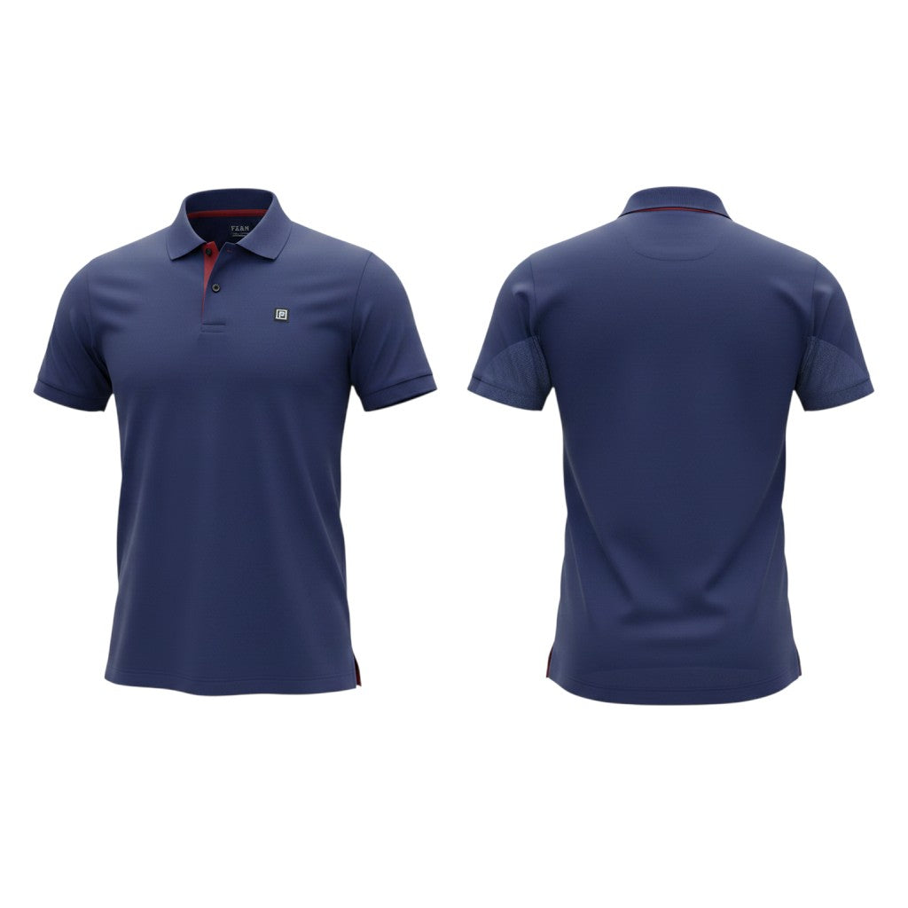 Navy Blue Red Placket Polo Shirt