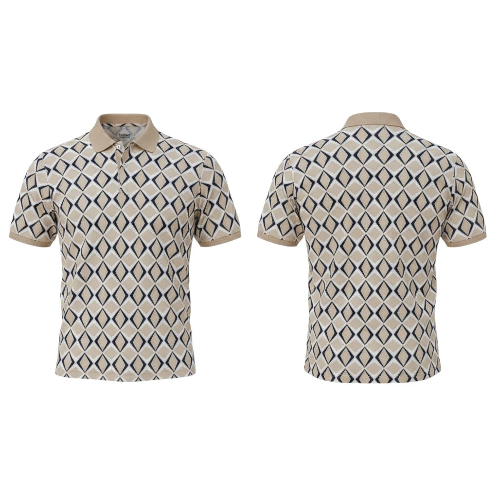 Cream Diamond Geometric Print Polo