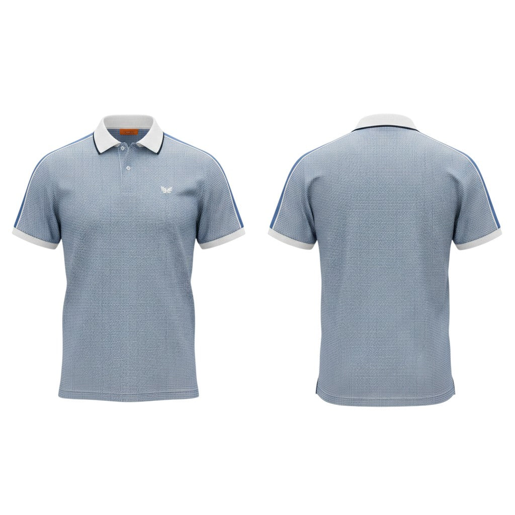 Blue Micro-Check White Collar Polo