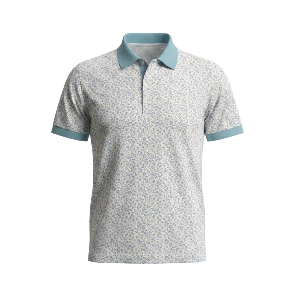 Floral Print Teal Collar Polo