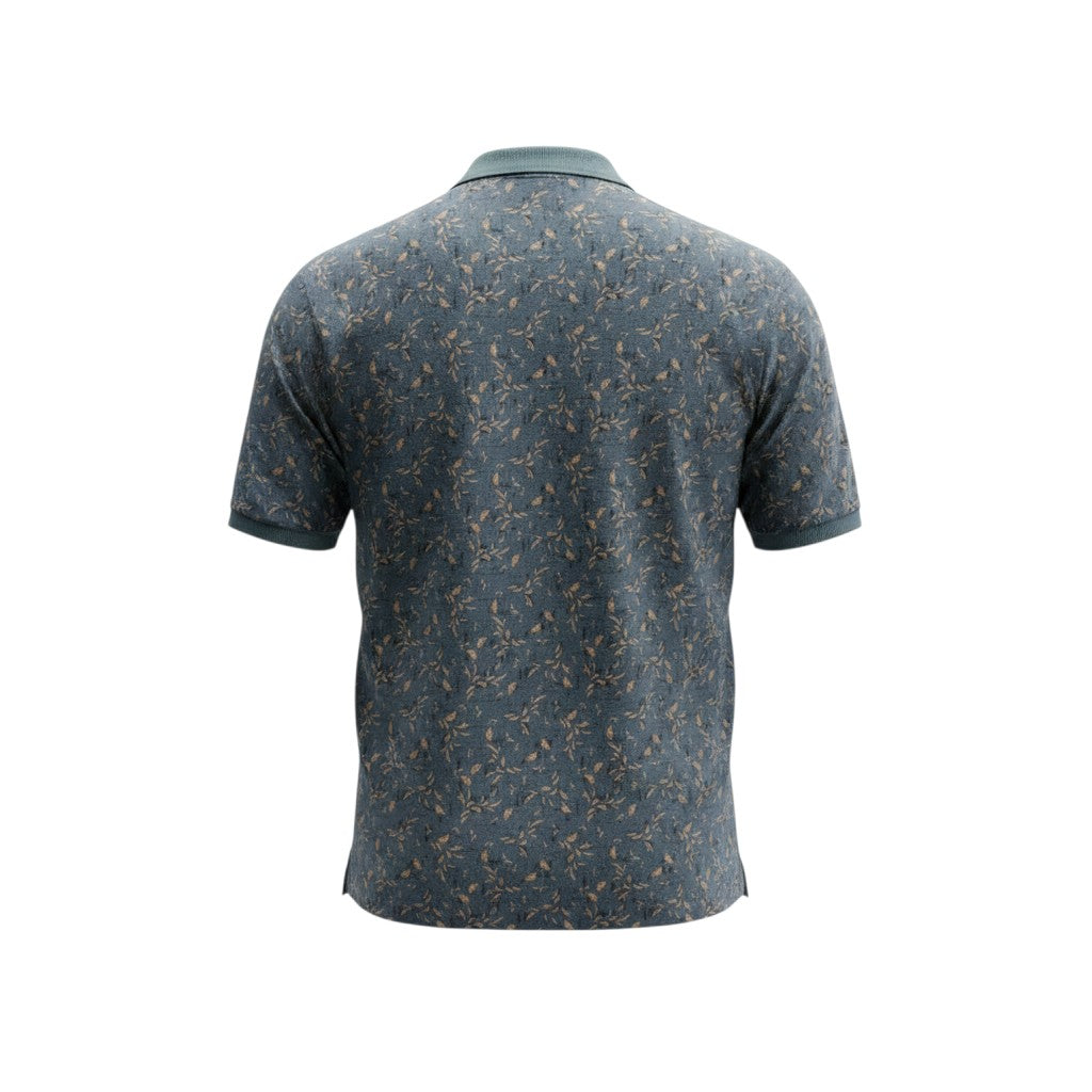 Dark Olive Leaf Print Polo