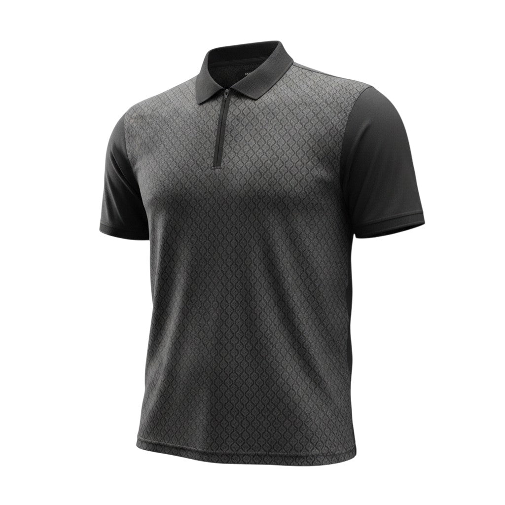 Charcoal Jacquard Zip-Neck Polo