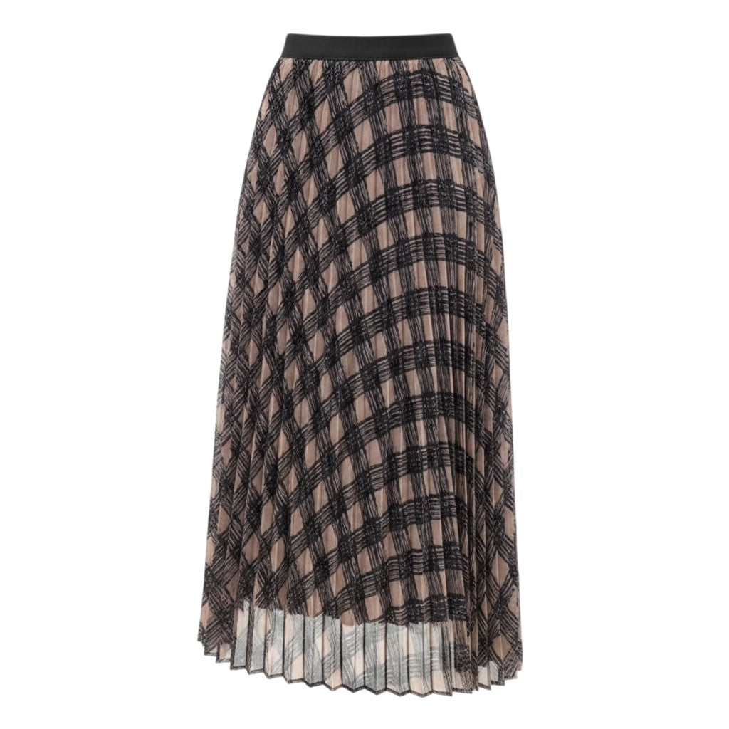 Plaid Mesh Pleated Midi Skirt