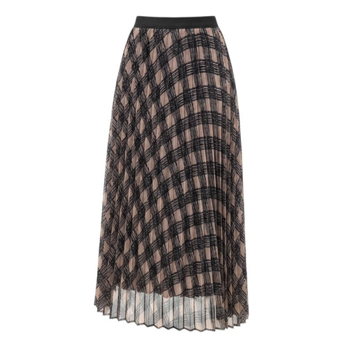 Plaid Mesh Pleated Midi Skirt