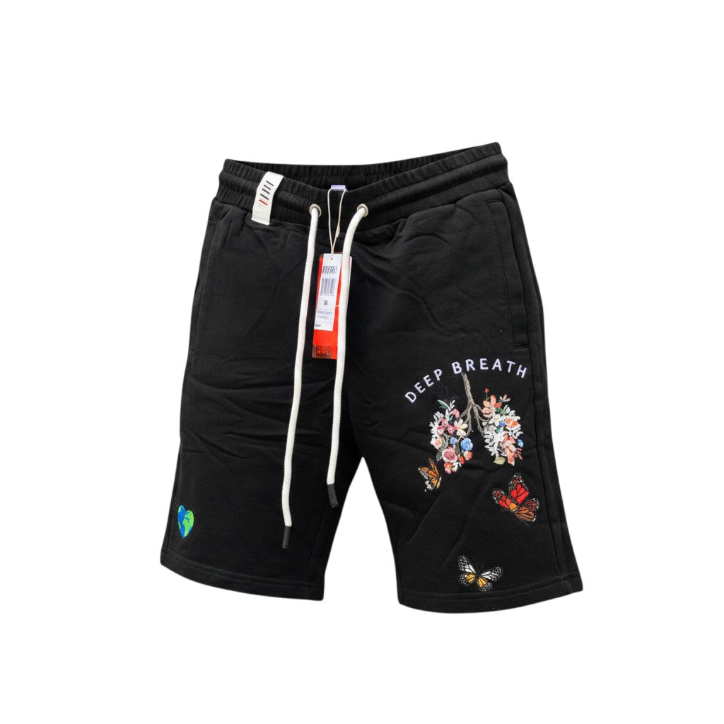 Deep Breath Floral Butterfly Black Shorts