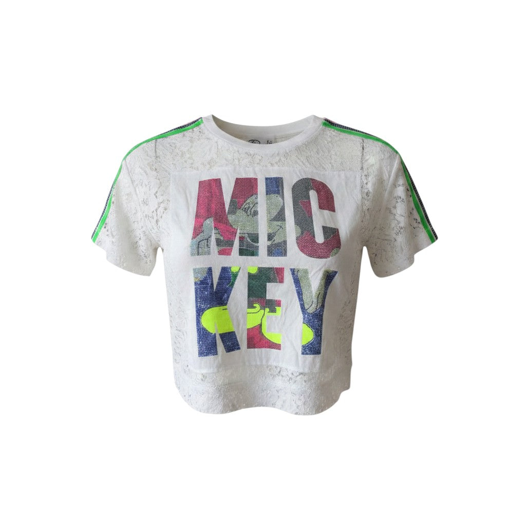 Mickey Rhinestone Lace Crop Tee