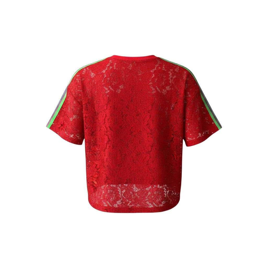 Red Mickey Glitter Lace Crop Tee