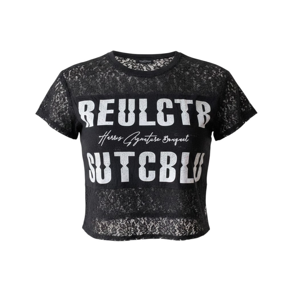 Signature Slogan Black Lace Crop Tee
