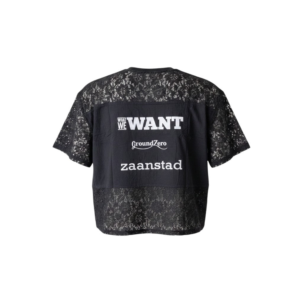 Signature Slogan Black Lace Crop Tee