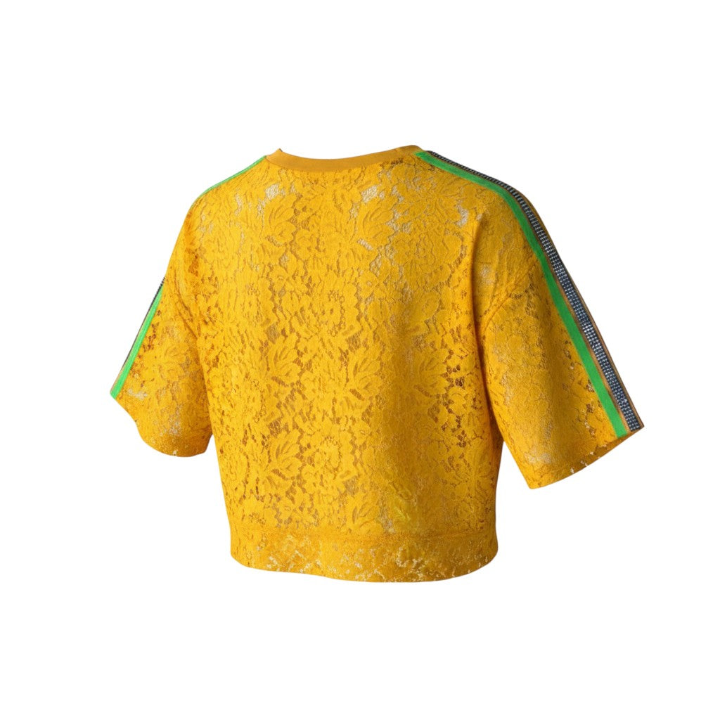 Yellow Mickey Rhinestone Lace Crop Tee