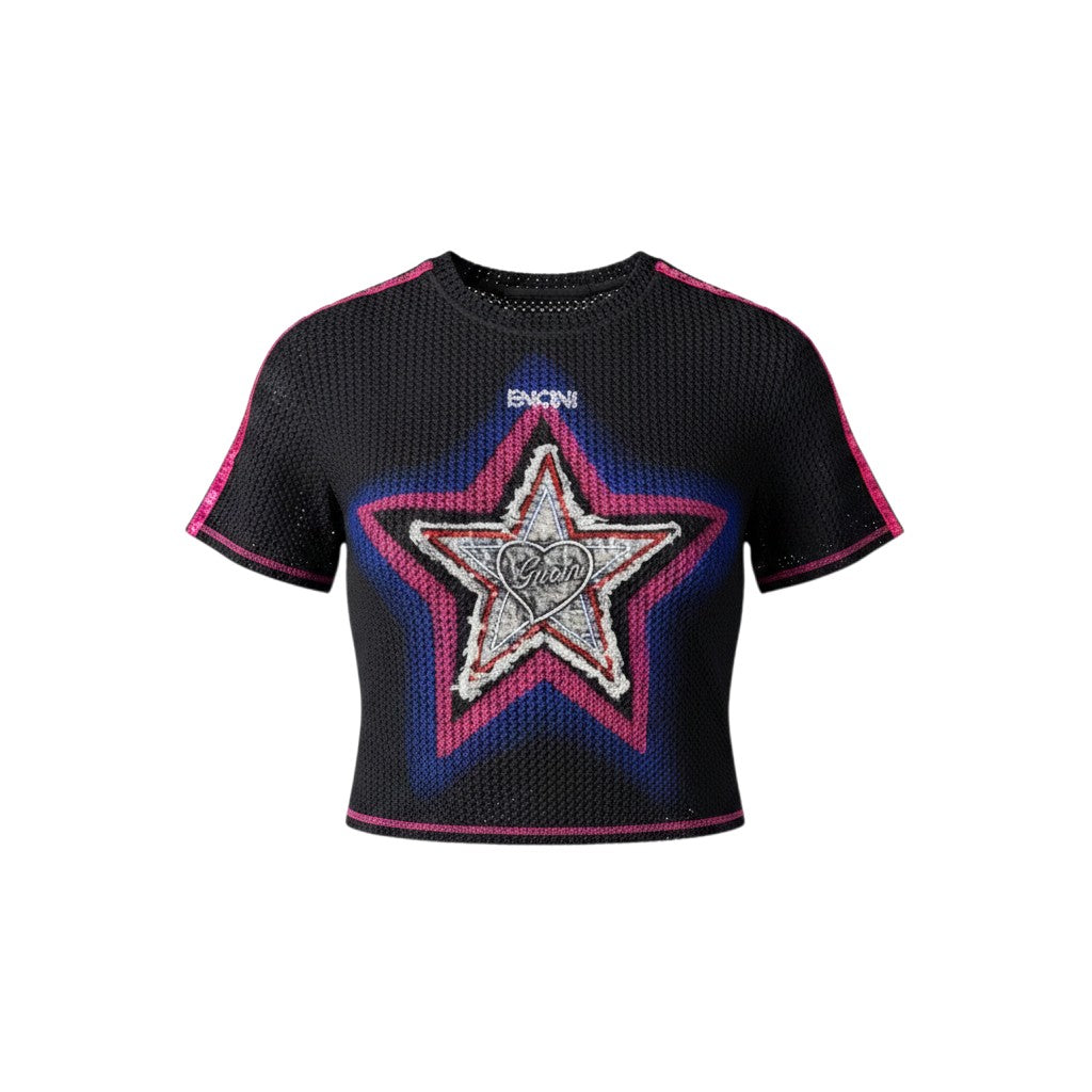 Black Star Mesh Knit Crop Tee