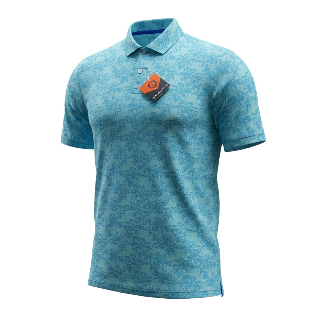 Aqua Blue Tonal Floral Polo