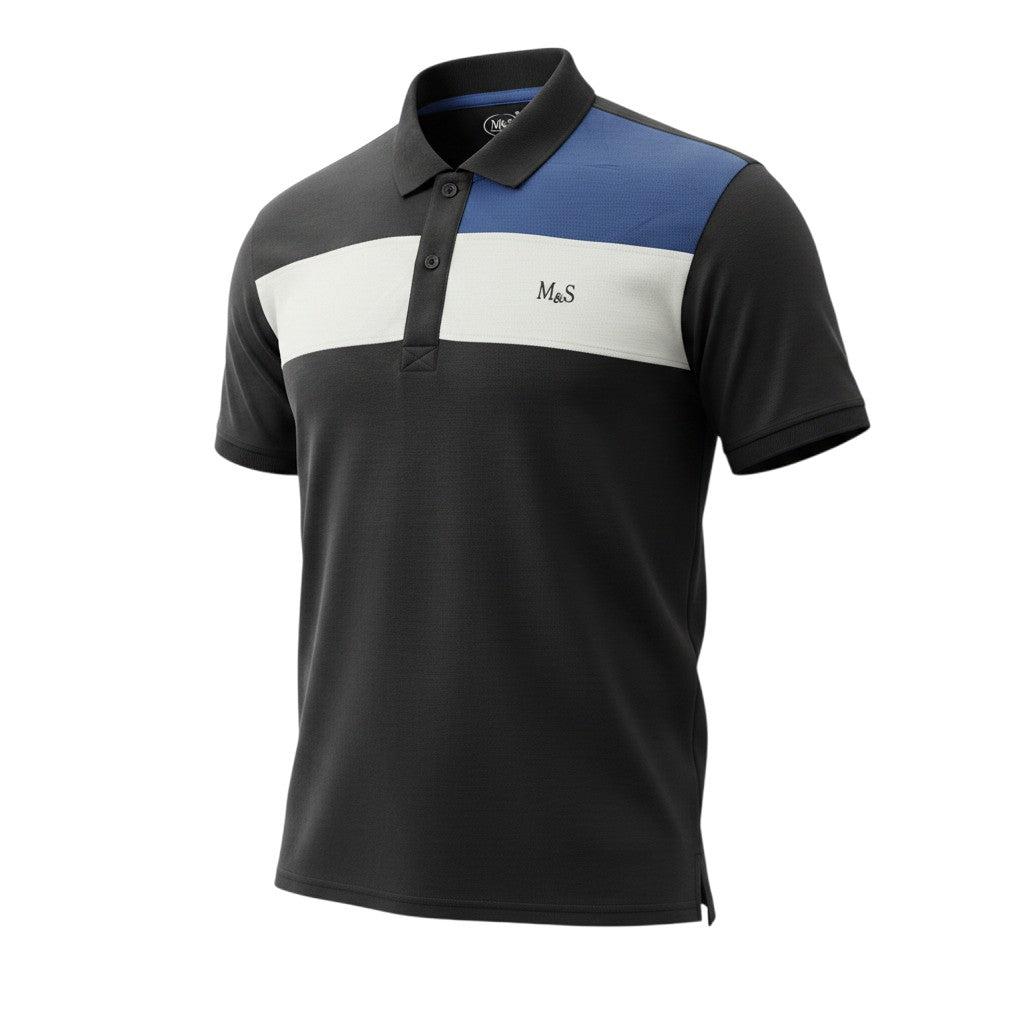 Black Blue White Colour-Block Polo