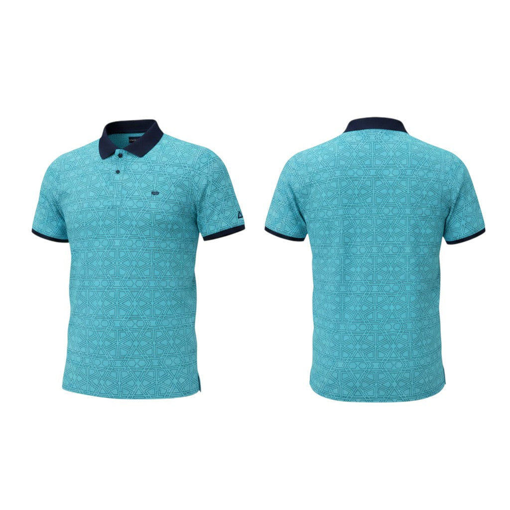Teal Geometric Print Polo Shirt