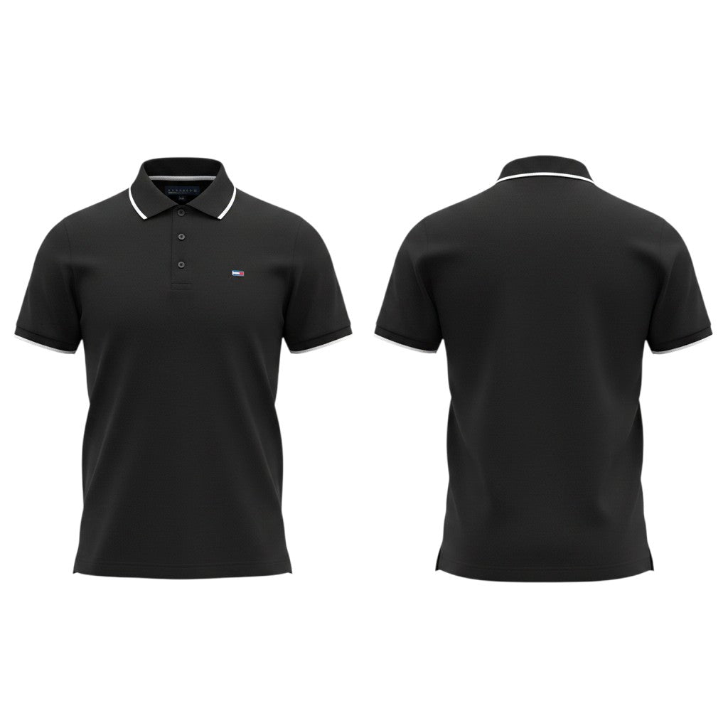 Black Polo White Tipped Collar