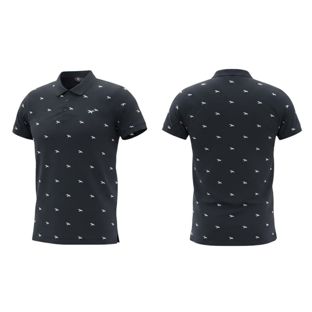 Navy All-Over Bird Print Polo
