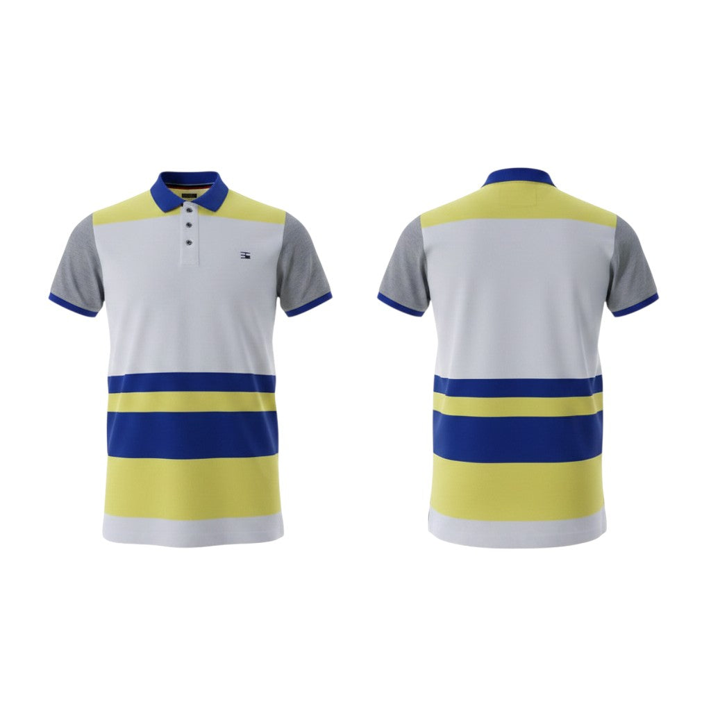 Men's Blue Yellow Stripe Block Polo