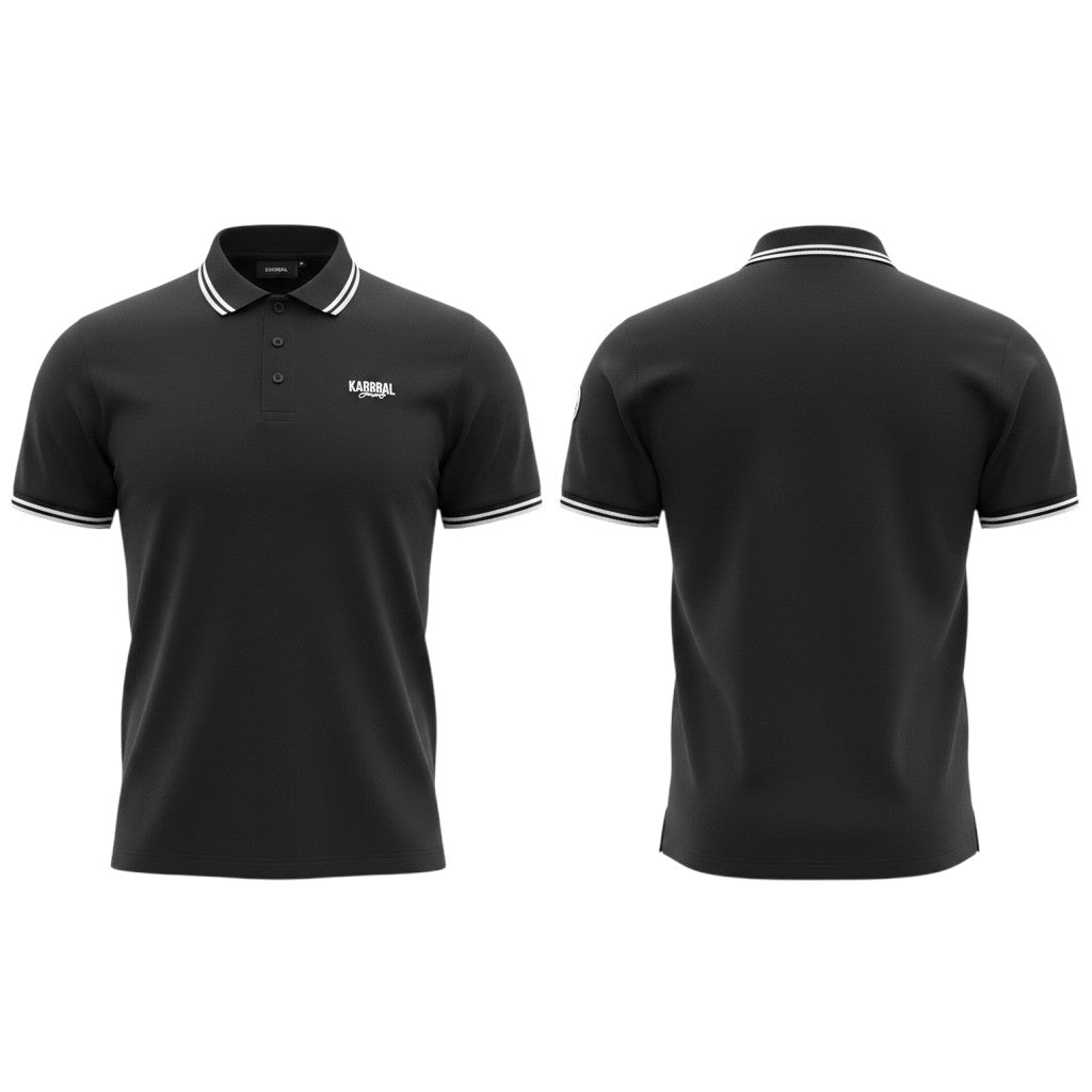 Black Polo White Stripe Tipped Collar