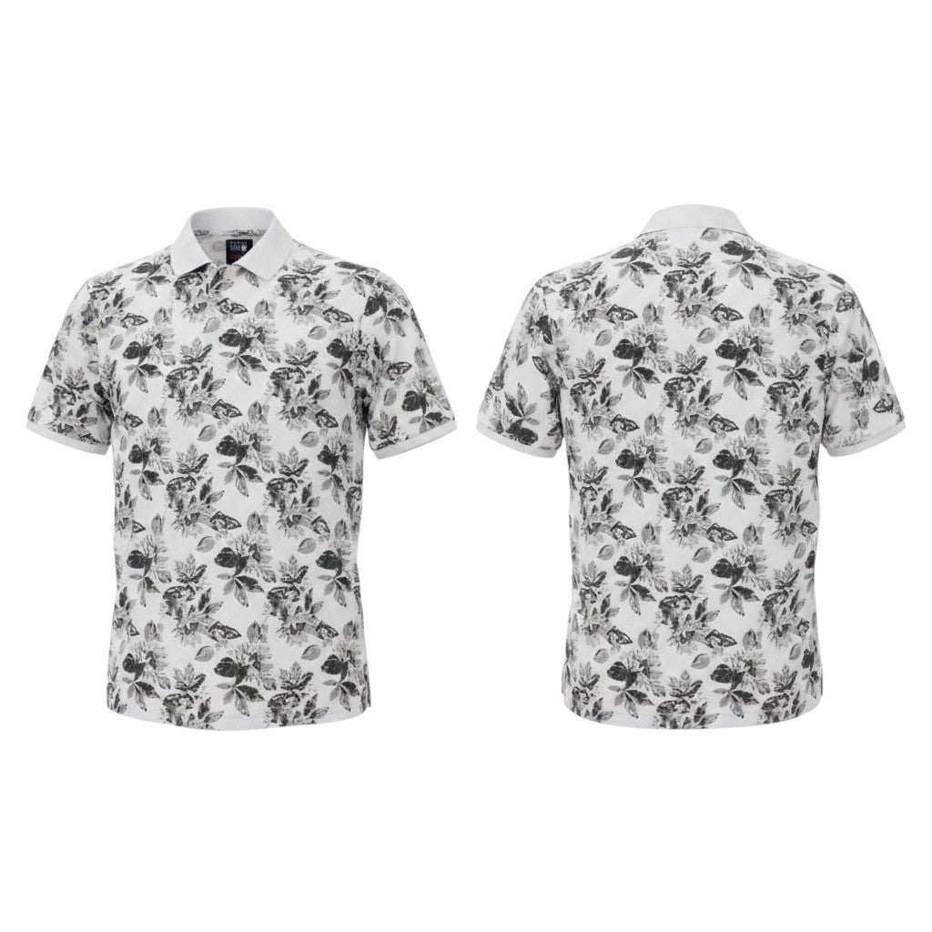 Men's White Monochrome Floral Polo