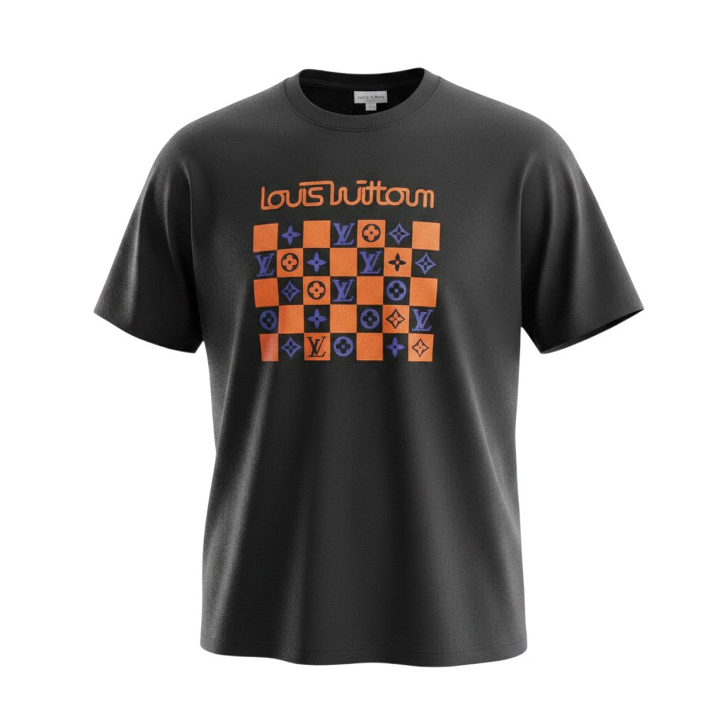 Black Monogram Checkerboard Graphic Tee