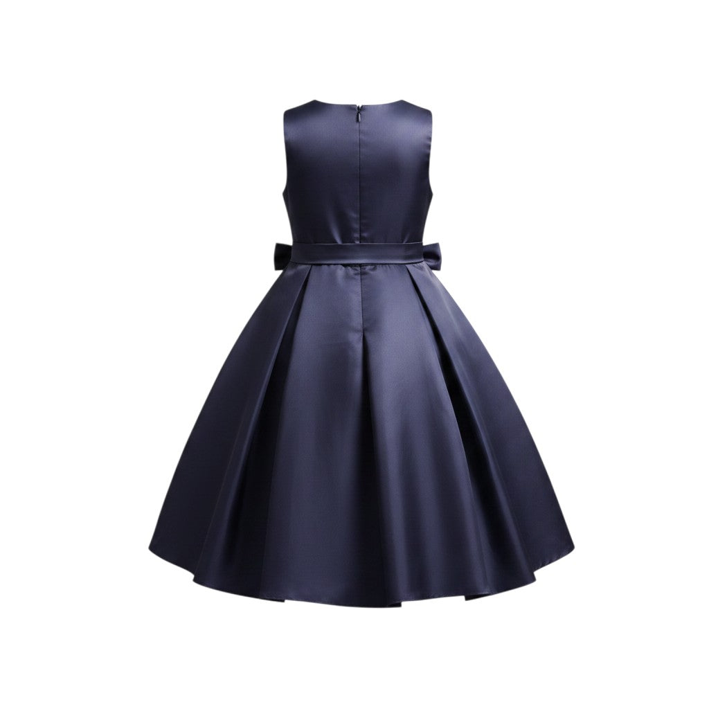 Girls Navy Sequin Bow Dress