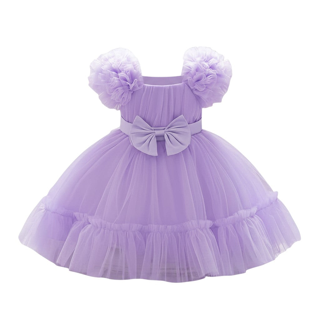 Purple Puff Sleeve Tulle Dress