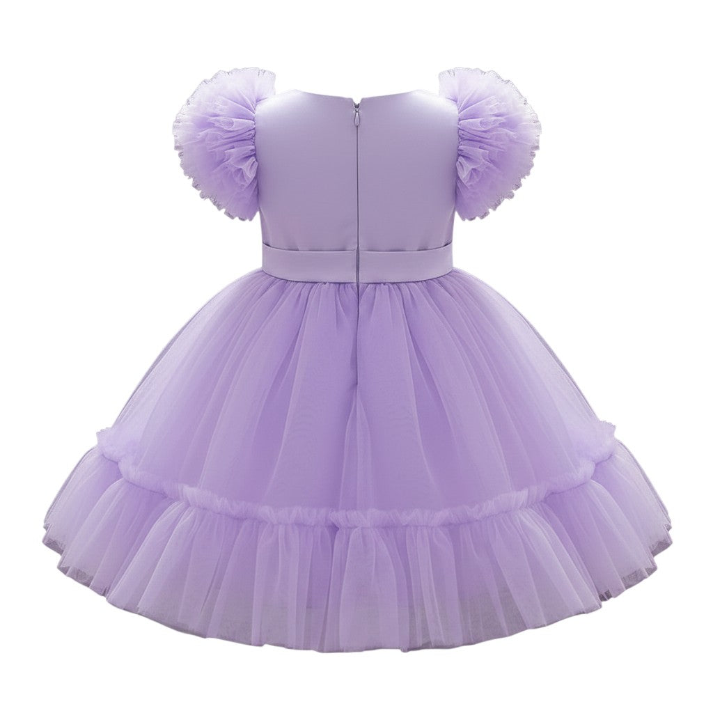 Purple Puff Sleeve Tulle Dress