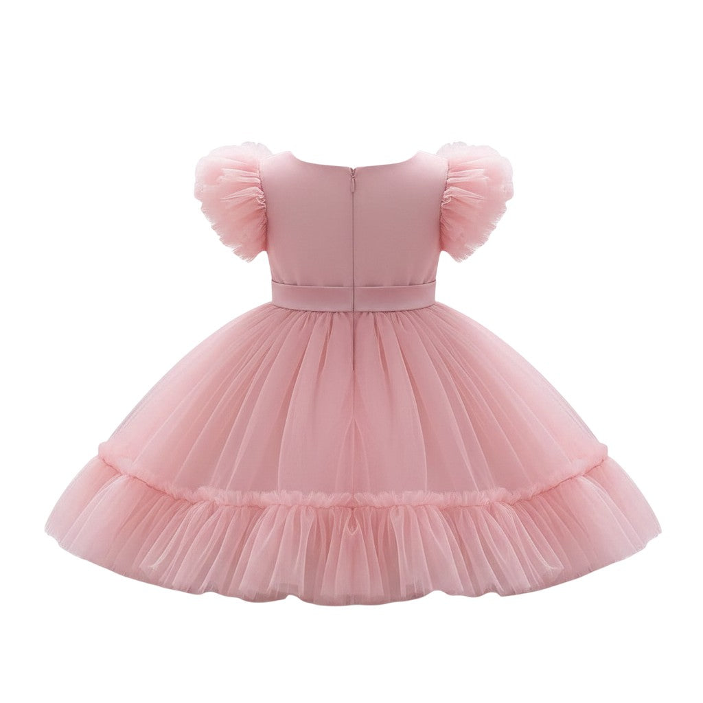 Pink Puff Sleeve Tulle Dress