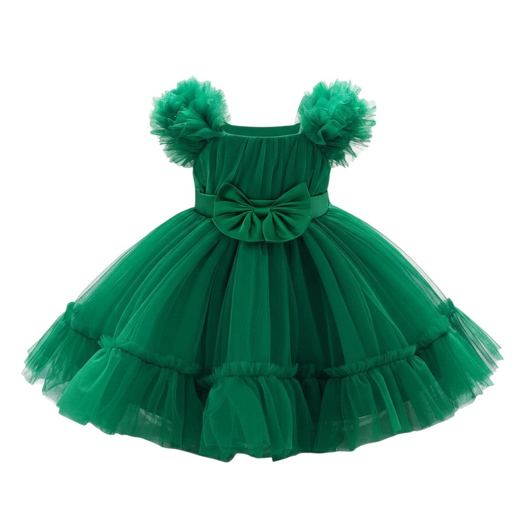 Green Puff Sleeve Tulle Dress