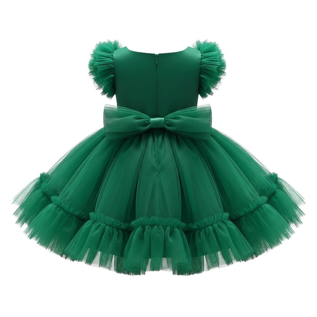 Green Puff Sleeve Tulle Dress