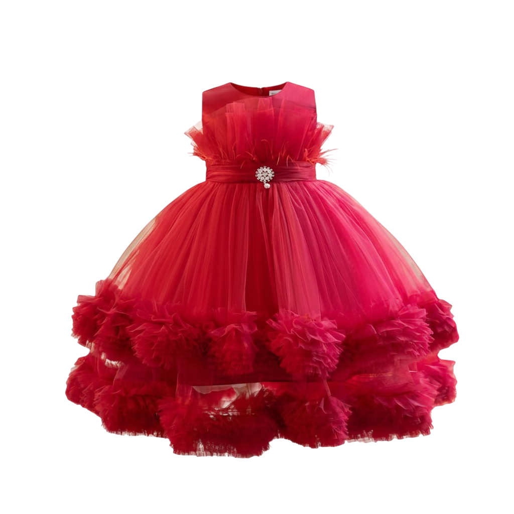 Girls Red Ruffle Tulle Gown