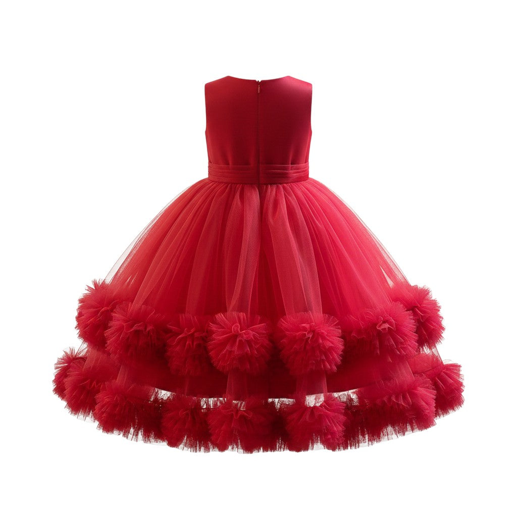 Girls Red Ruffle Tulle Gown