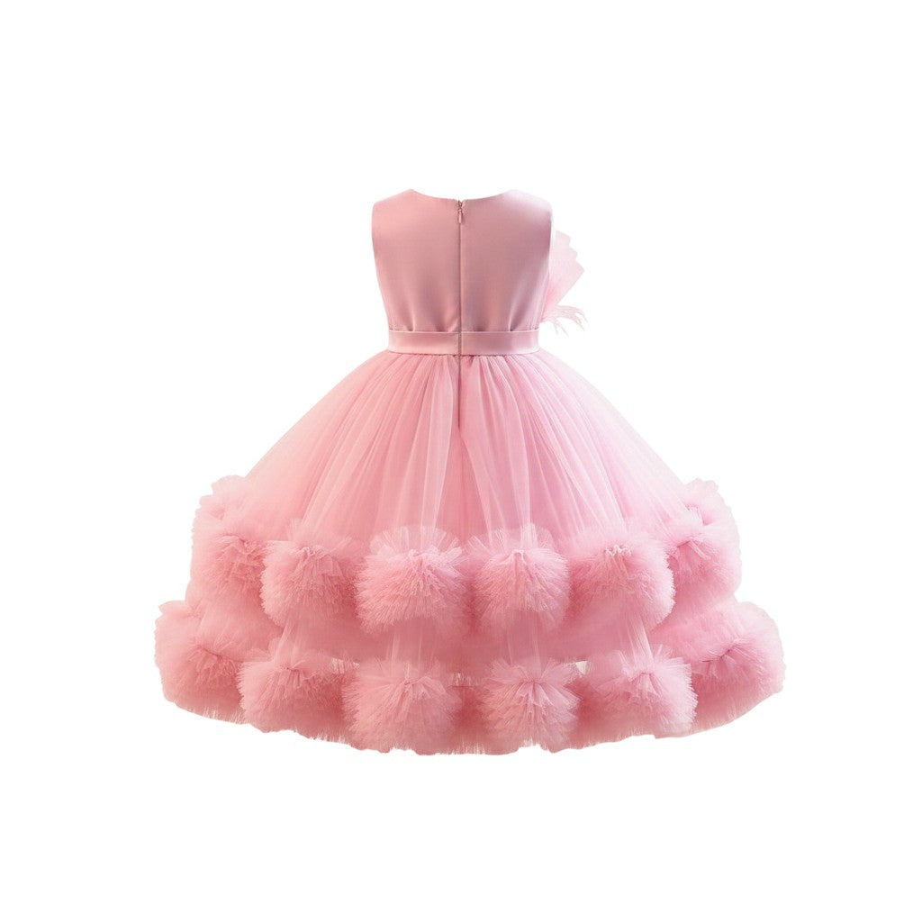 Girls Pink Ruffle Tulle Gown