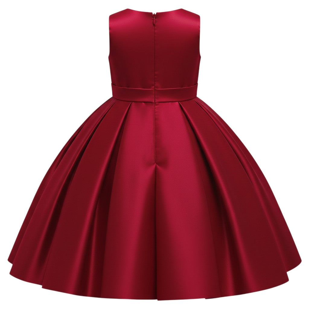 Wine Red Sequin Bow Satin Dress