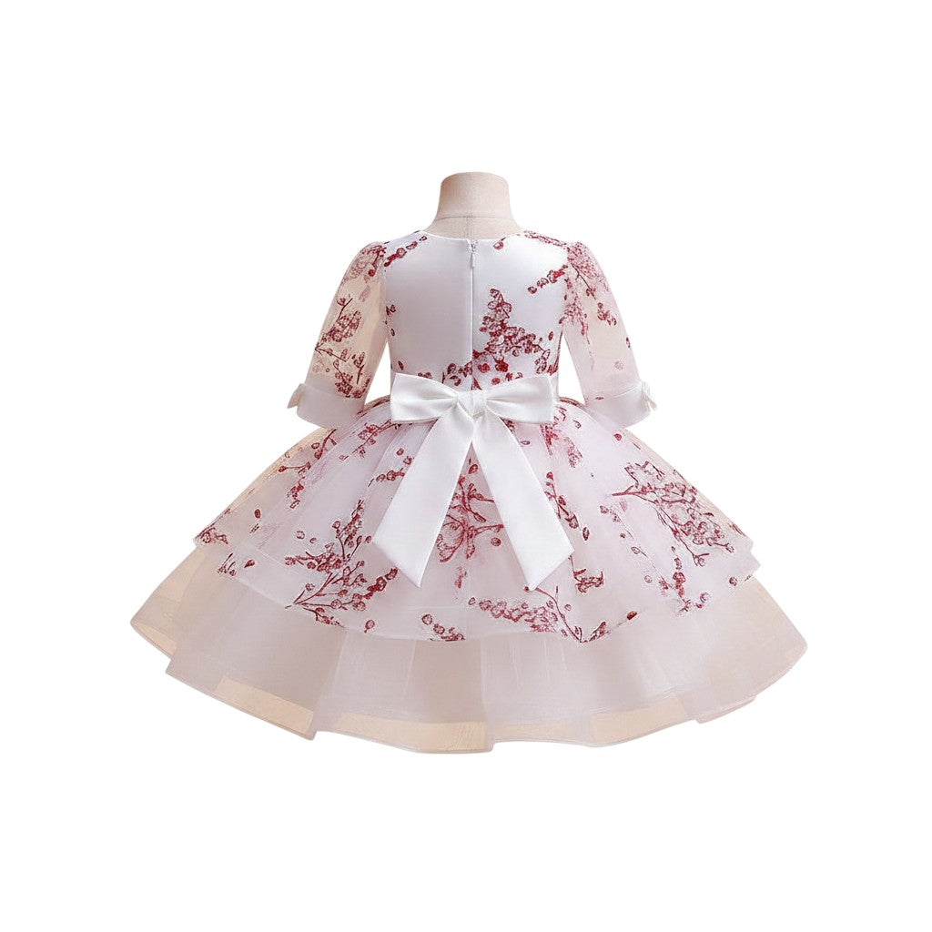 Cherry Blossom Tiered Tulle Sleeve Dress
