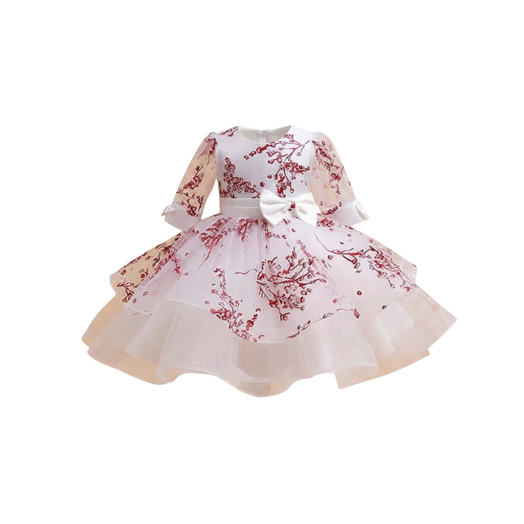 Cherry Blossom Tiered Tulle Sleeve Dress