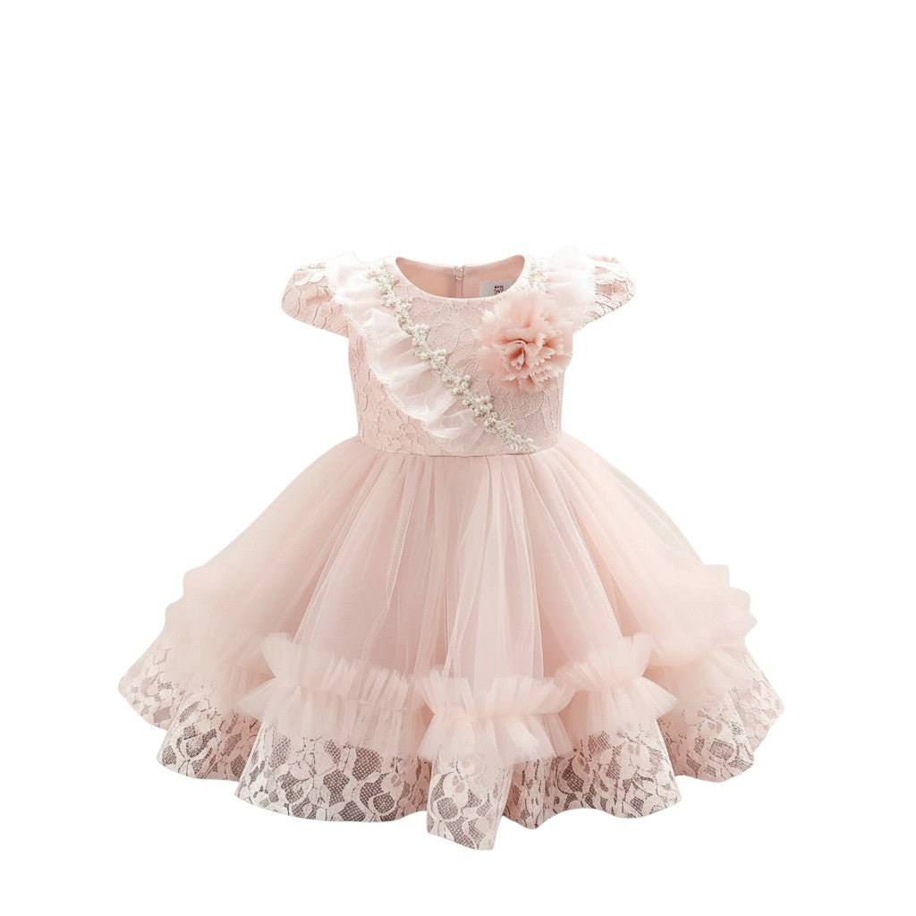 Blush Pink Lace Puff Sleeve Dress