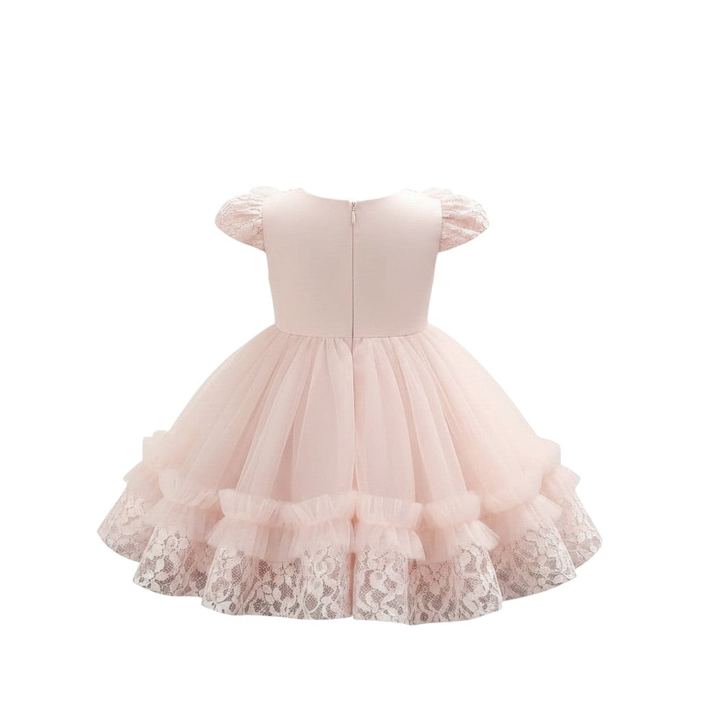 Blush Pink Lace Puff Sleeve Dress