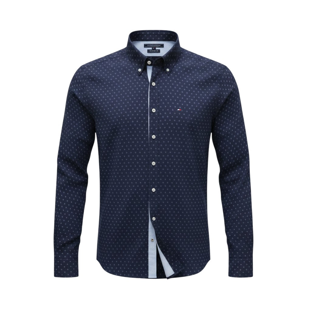 Navy Micro Print Slim Fit Shirt