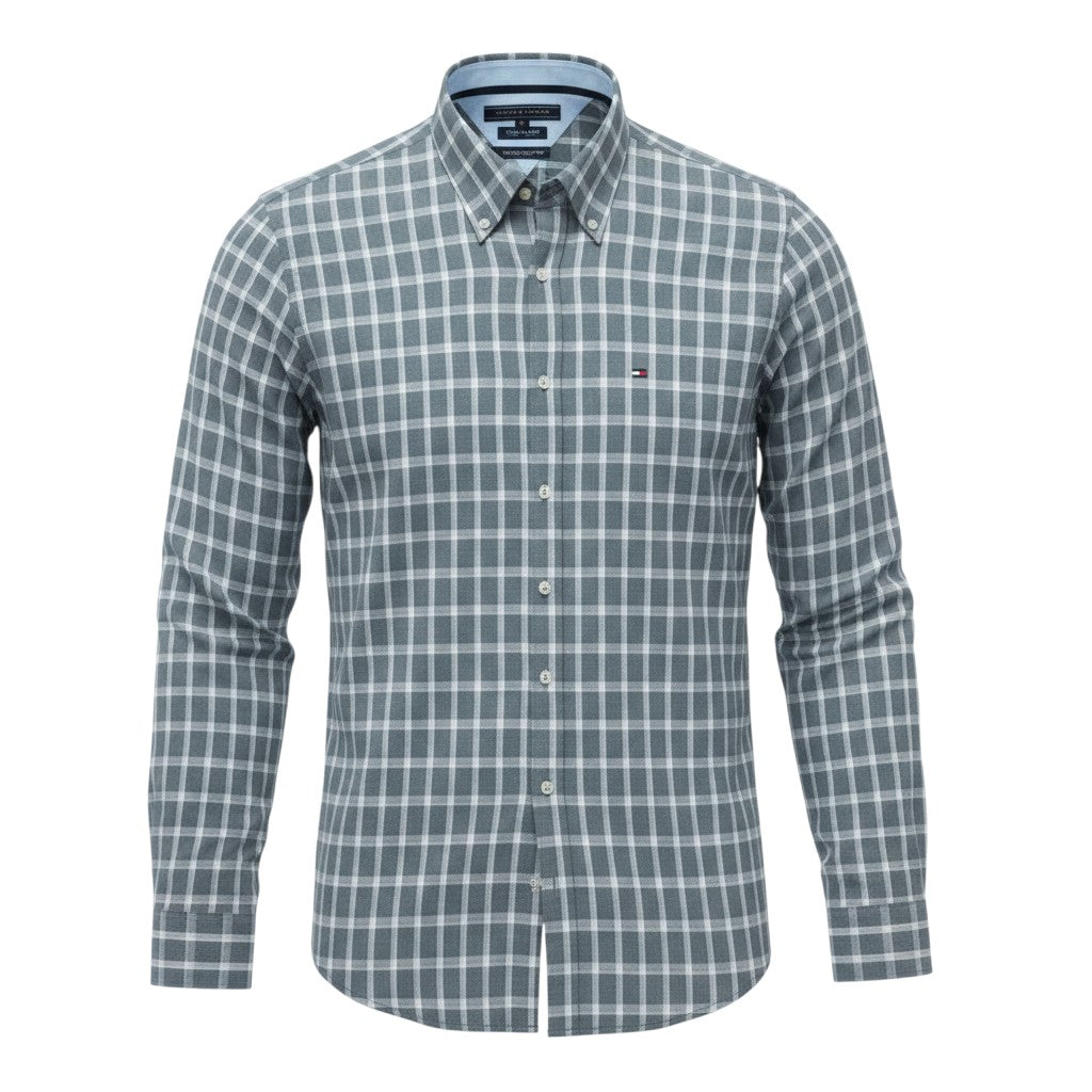Grey Check Slim Fit Long Sleeve Shirt