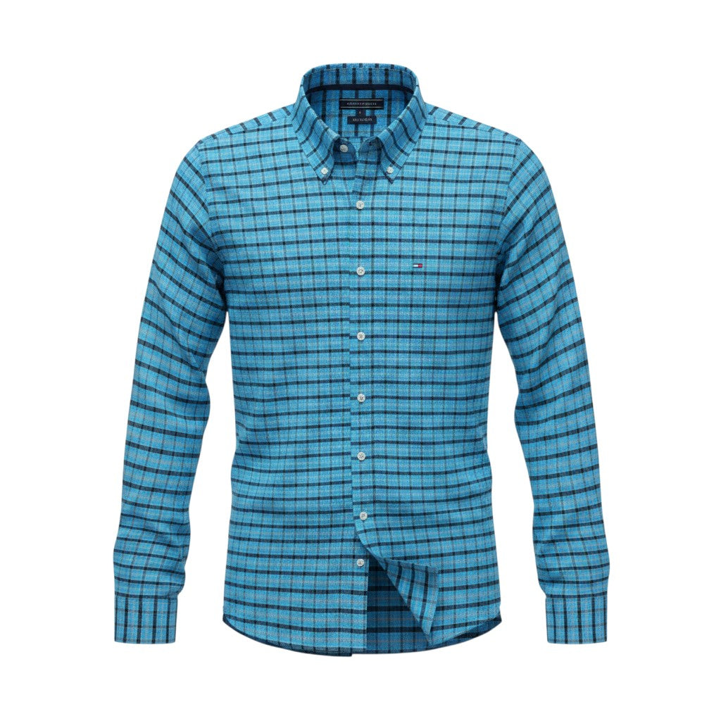 Teal Check Slim Fit Long Sleeve Shirt