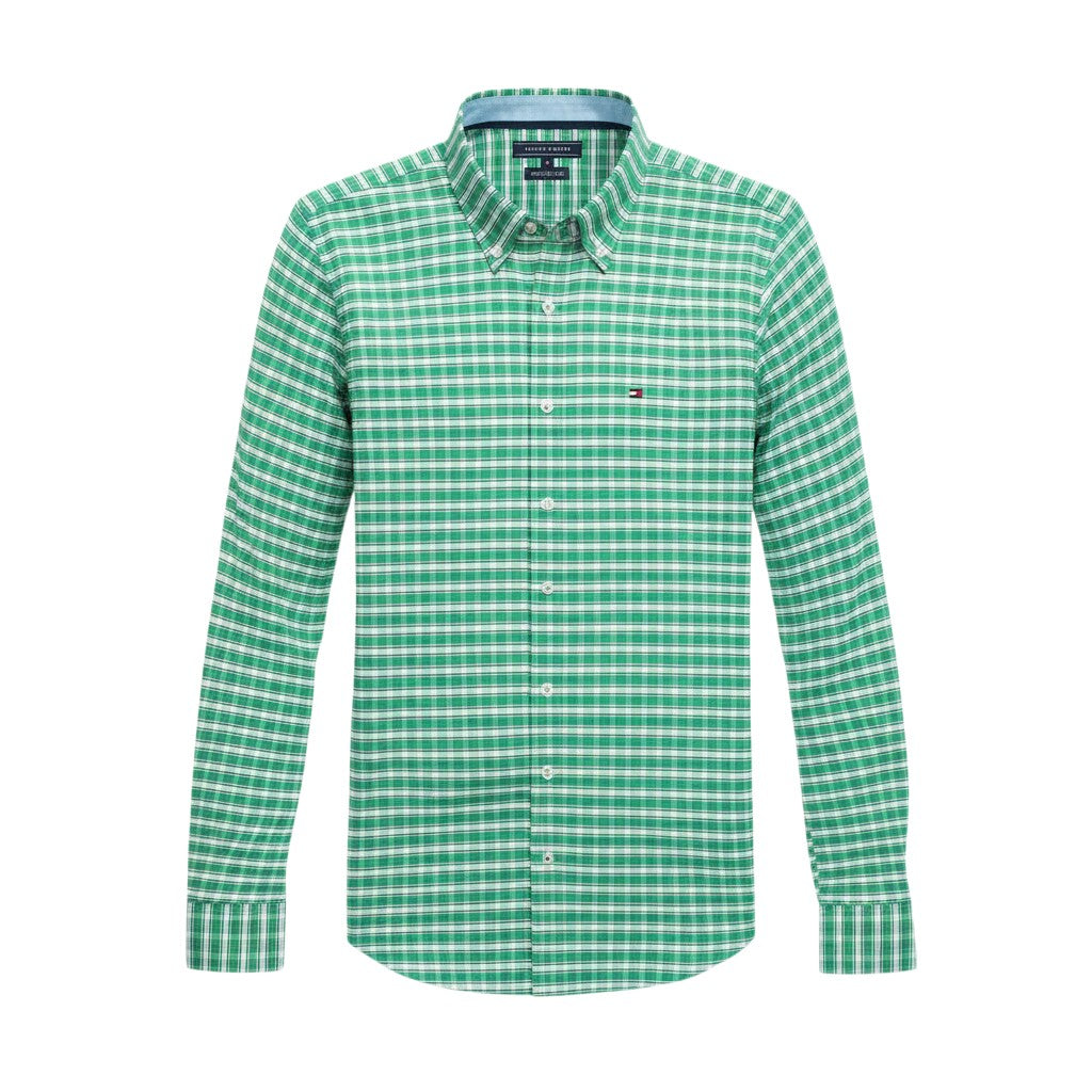 Green Check Slim Fit Long Sleeve Shirt