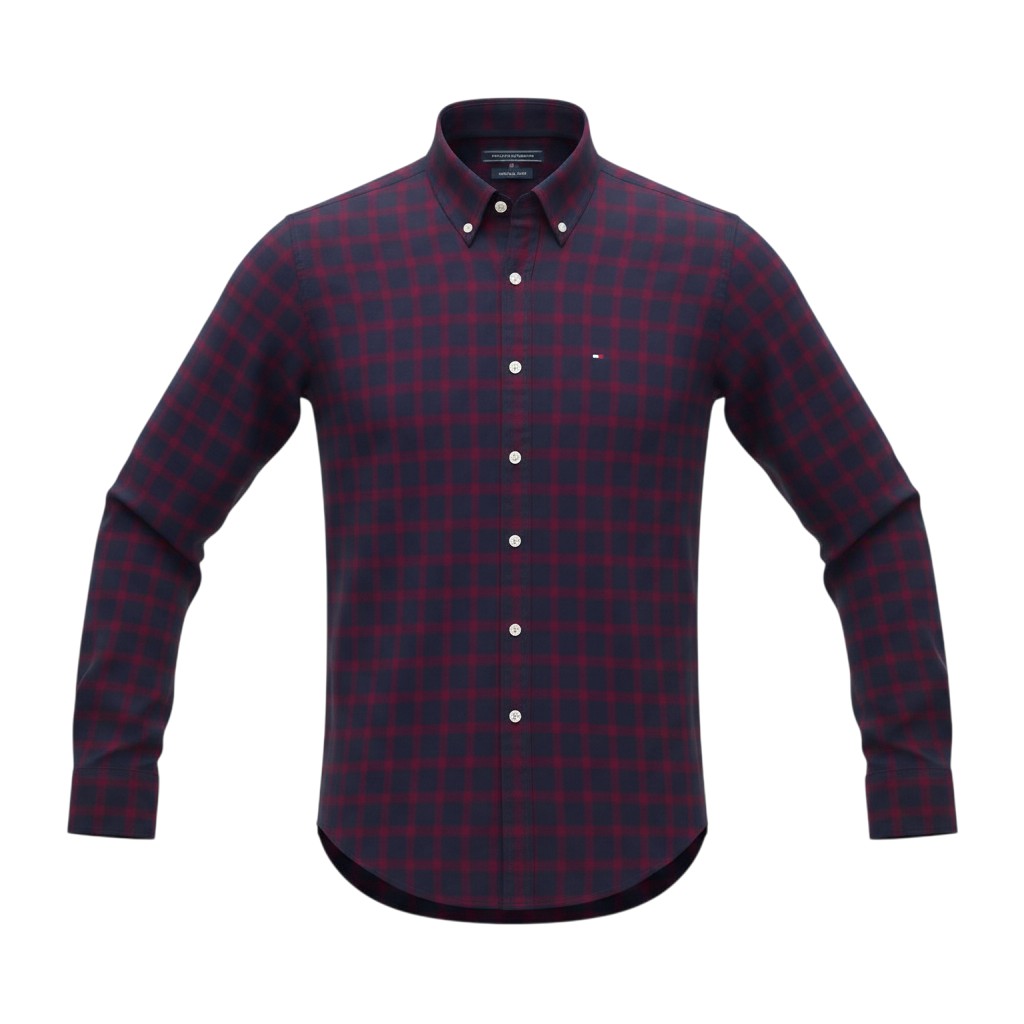 Burgundy Navy Plaid Slim Fit Shirt